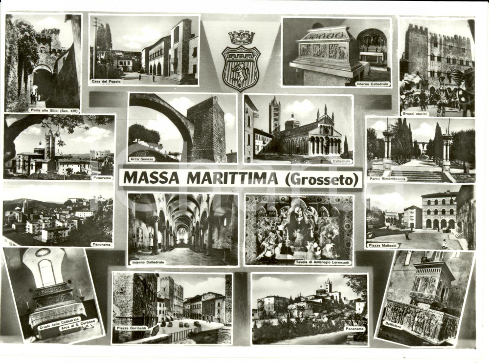 Cartolina originale da collezione 1955 ca MASSA MARITTIMA (GR) Vedutine Cattedrale Parco RIMEMBRANZE *Cartolina FG 1