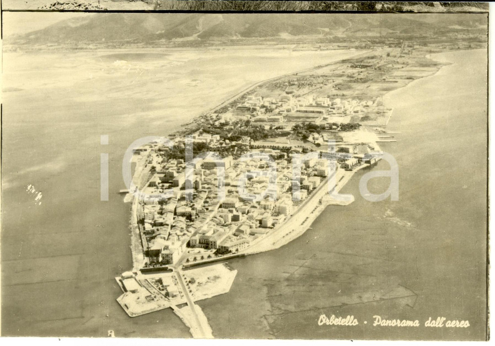 Cartolina originale da collezione 1950 ca ORBETELLO (GR) Panoramica aerea della LAGUNA *Cartolina FG NV 1