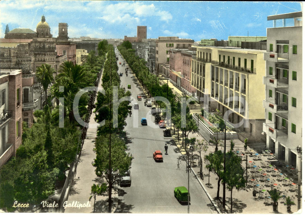 Cartolina originale da collezione 1959 LECCE Scorcio panoramico di VIALE GALLIPOLI *Cartolina ANIMATA FG VG 1