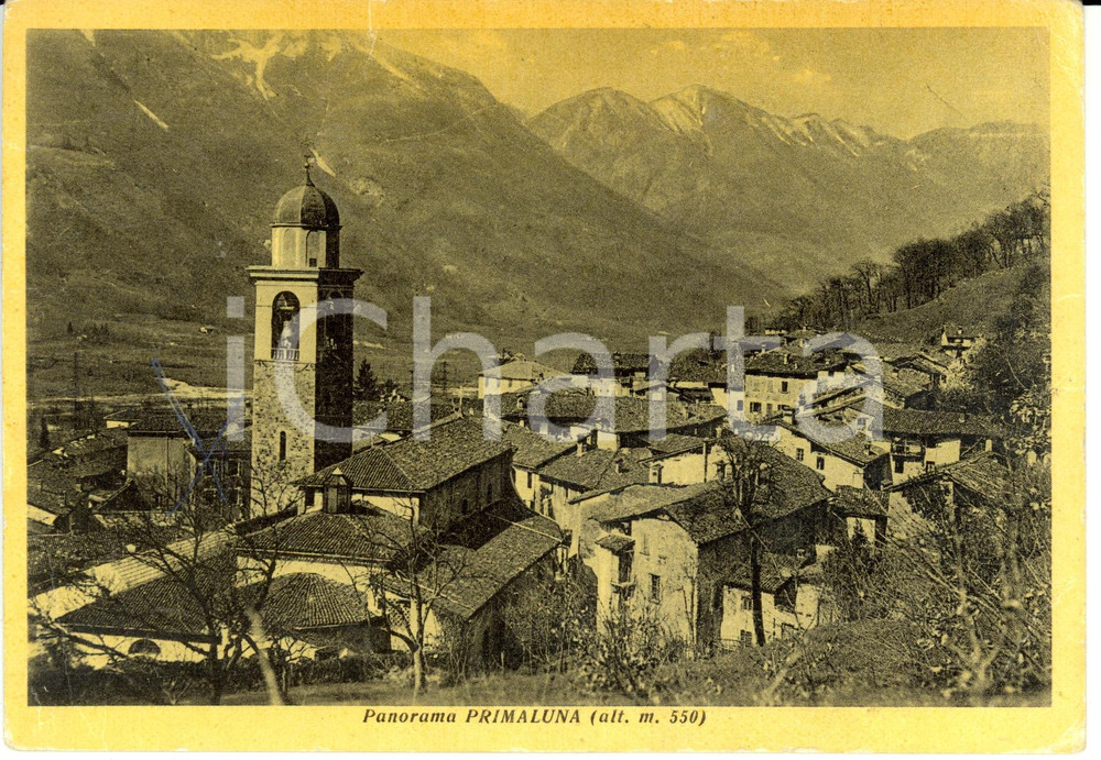 Cartolina originale da collezione 1951 PRIMALUNA (LC) Scorcio panoramico e chiesa Santi PIETRO E PAOLO *FG VG 1