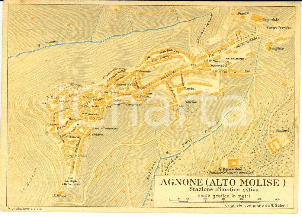 Cartolina originale da collezione 1940 ca AGNONE (IS) Stazione climatica estiva  *Cartolina FG NV DANNI 1