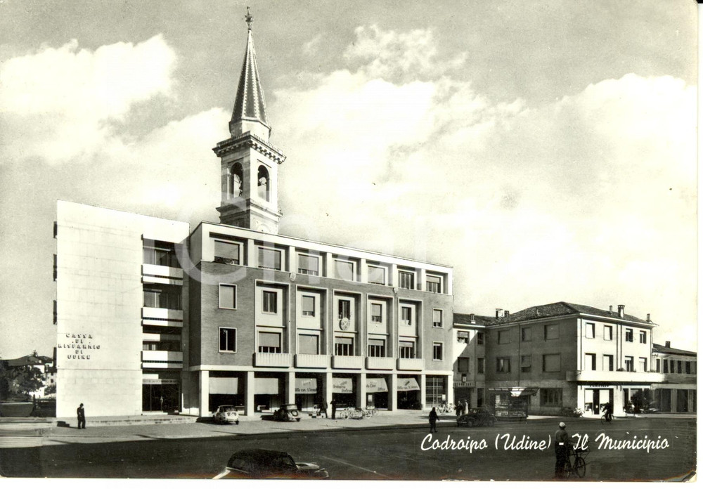 Cartolina originale da collezione 1960 CODROIPO UD Municipio e Cassa di Risparmio di UDINE Cartolina FG VG 1