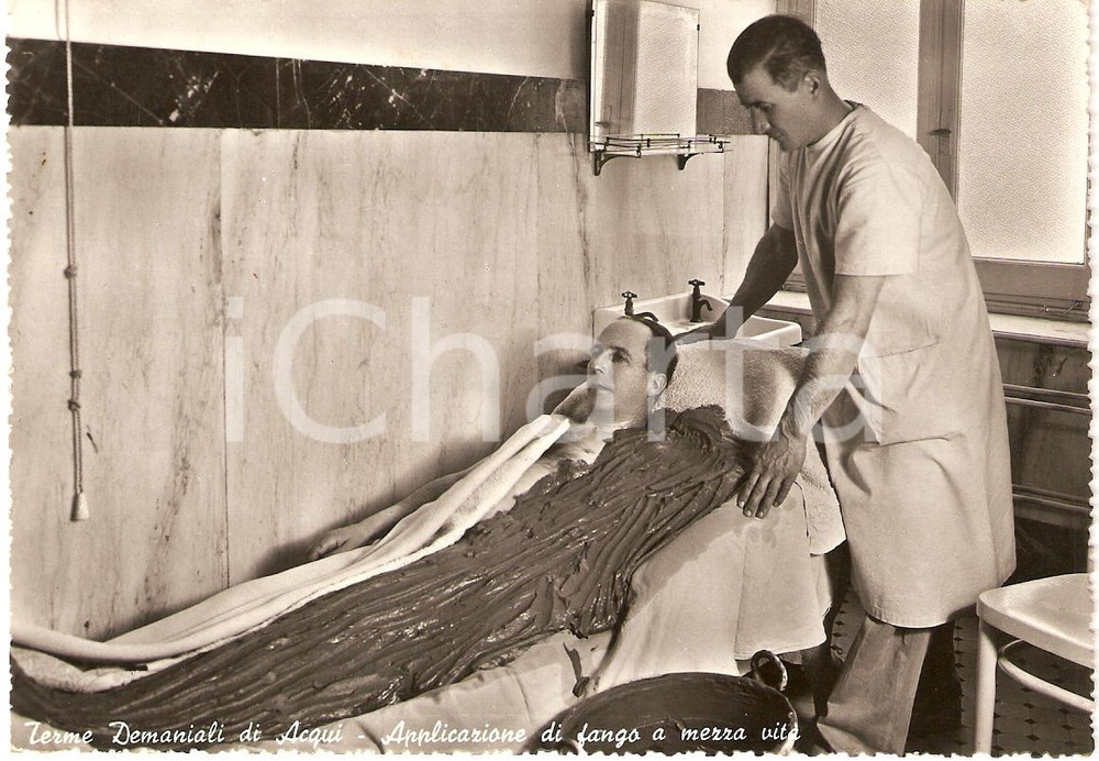 Cartolina originale da collezione 1954 ACQUI TERME (AL) Terme demaniali Applicazione fanghi termali *Cartolina FG 1