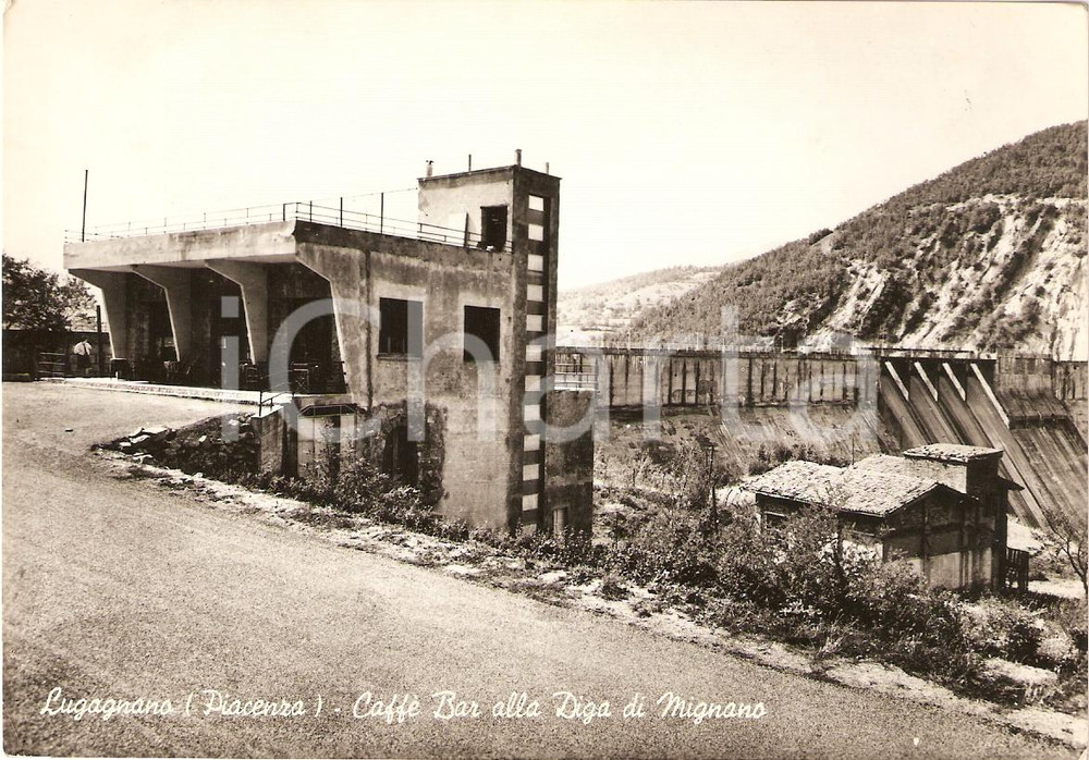 Cartolina originale da collezione 1958 LUGAGNANO VAL D ARDA PC DIGA Lago di MIGNANO CaffÃ¨ bar Cartolina FG VG 1