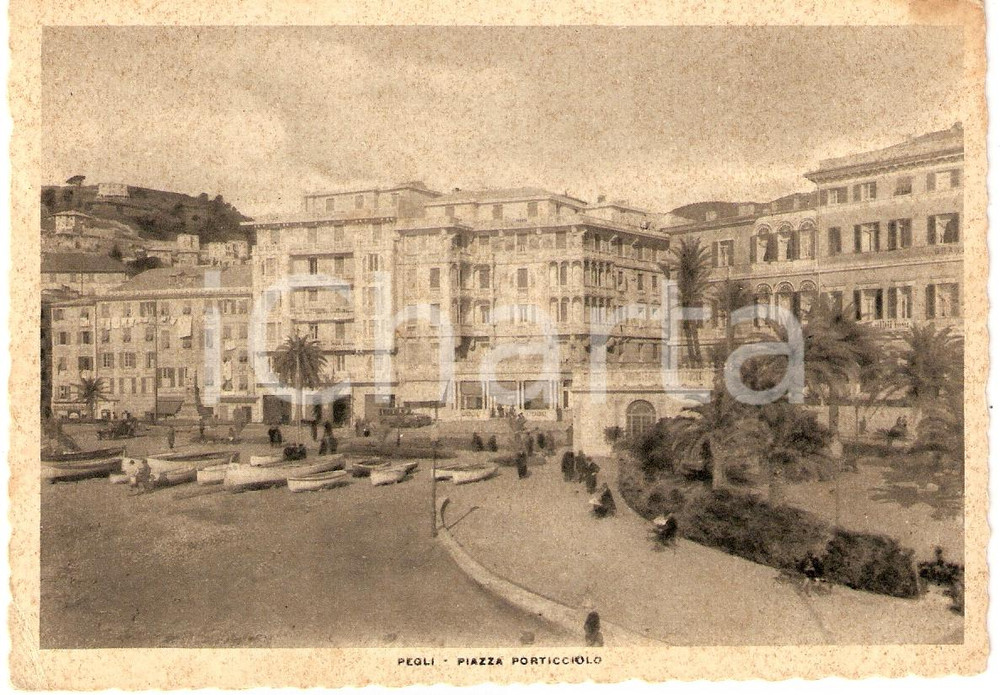 Cartolina originale da collezione 1942 PEGLI (GE) Piazza PORTICCIOLO Panorama ANIMATA *Cartolina FG VG 1