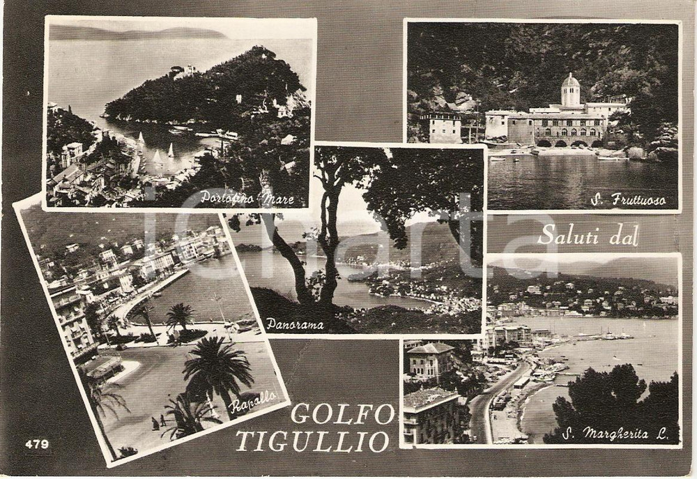 Cartolina originale da collezione 1957 GOLFO DEL TIGULLIO (GE) Vedutine PORTOFINO Rapallo SANTA MARGHERITA LIGURE 1