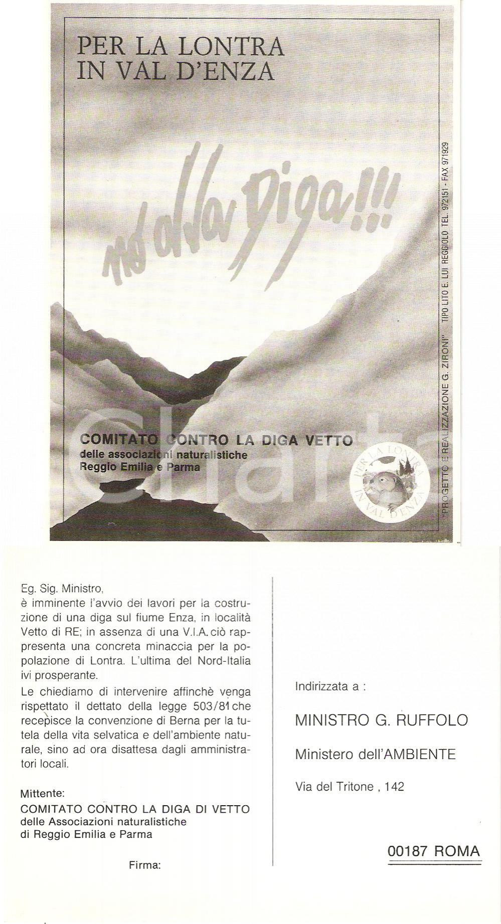 Cartolina originale da collezione 1990 ca VETTO Nuova diga VAL D ENZA minaccia le lontre Cartolina FG NV 1