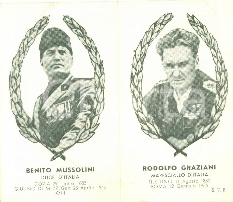 Oggetto da collezione cartaceo 1955 ca F.N.C.R.S.I. Santino Benito MUSSOLINI Rodolfo GRAZIANI con ritratti 1