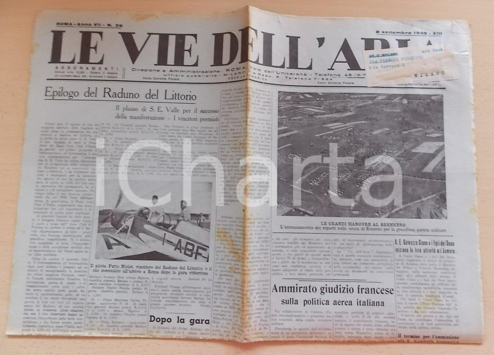 Giornale, rivista storica 1935 VIE DELL'ARIA Raduno Aereo del LITTORIO piloti e aerei premiati ILLUSTRATO 1