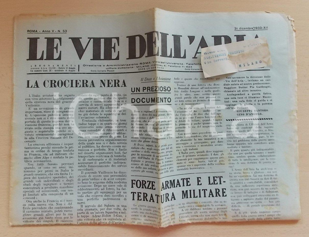 Giornale, rivista storica 1933 LE VIE DELL'ARIA Crociera Nera in AFRICA Gen. Joseph VUILLEMIN *DANNEGGIATO 1