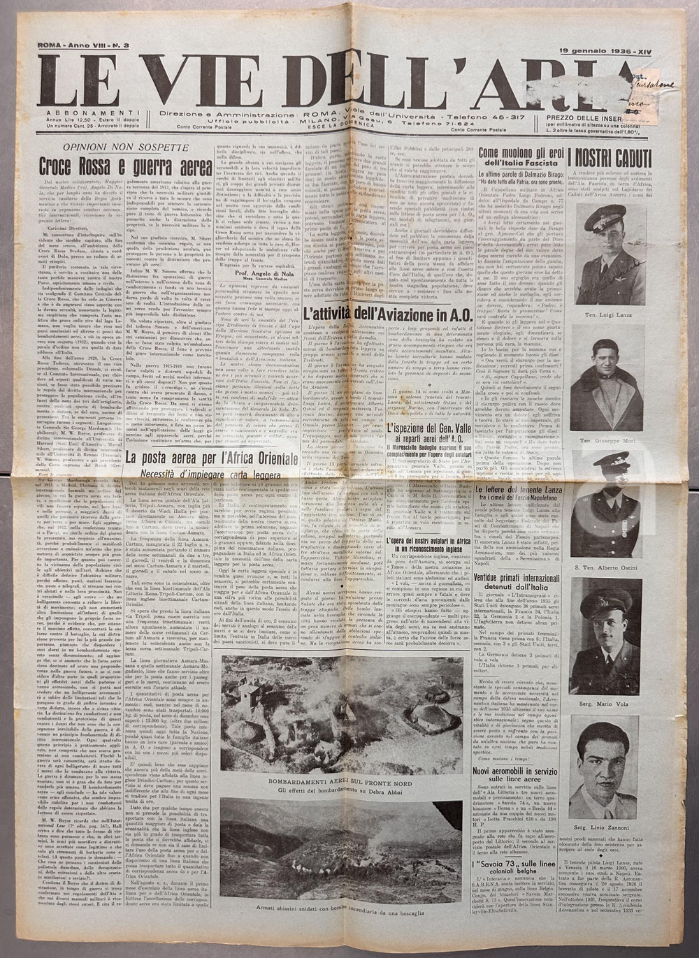 Giornale, rivista storica 1936 LE VIE DELL'ARIA Danni guerra aerea e CROCE ROSSA Angelo DI NOLA *Giornale 1