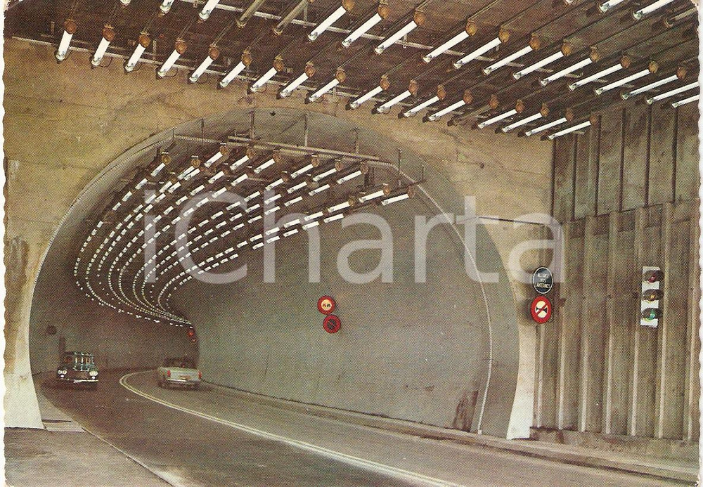 Cartolina originale da collezione 1965 ca CHAMONIX (FRANCE) Auto nel Traforo del MONTE BIANCO *Cartolina FG NV 1