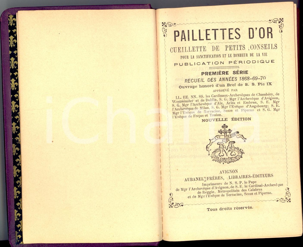 Libro, pubblicazione d'epoca 1877 PAILLETTES D'OR Cueillette de petits conseils PrÃ©miÃ¨re sÃ©rie 1868-69-70 1