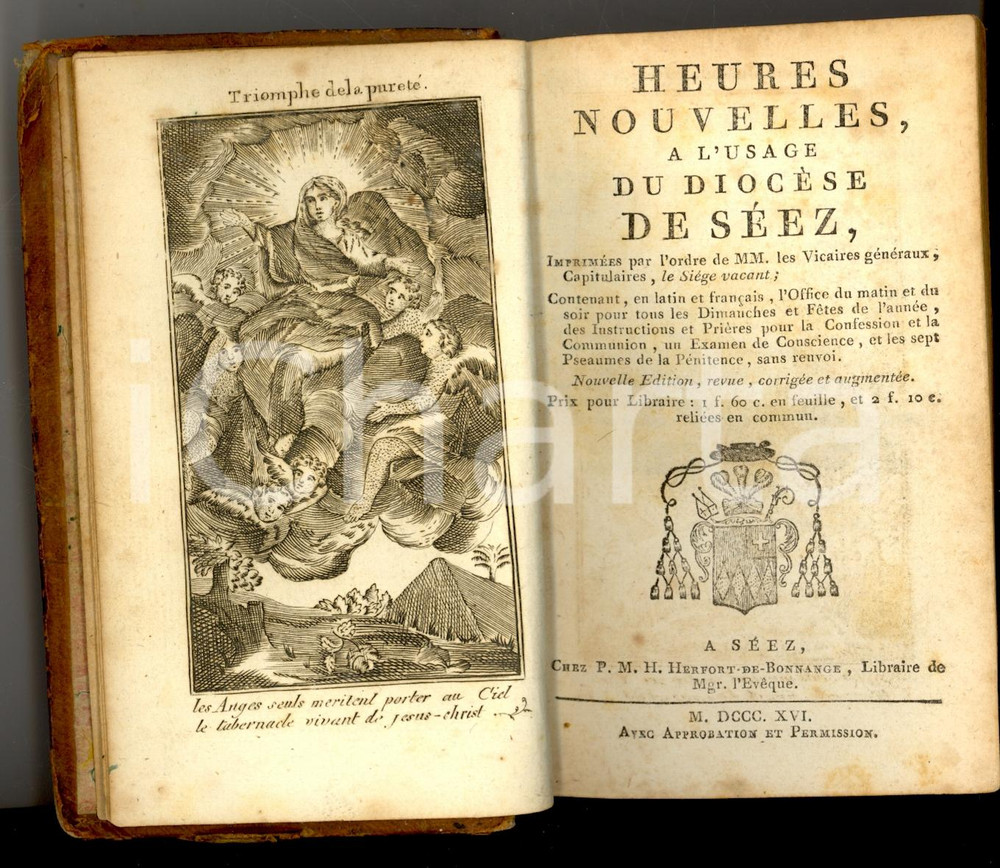 Libro, pubblicazione d'epoca 1816 Heures Nouvelles Ã  l'usage du Diocese de SEEZ *Messale DANNEGGIATO 1