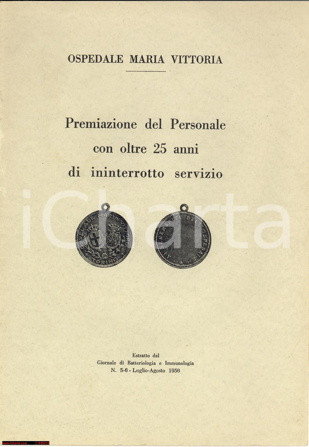 Libro, pubblicazione d epoca 1956 TORINO Ospedale Maria Vittoria  premiazioni 1