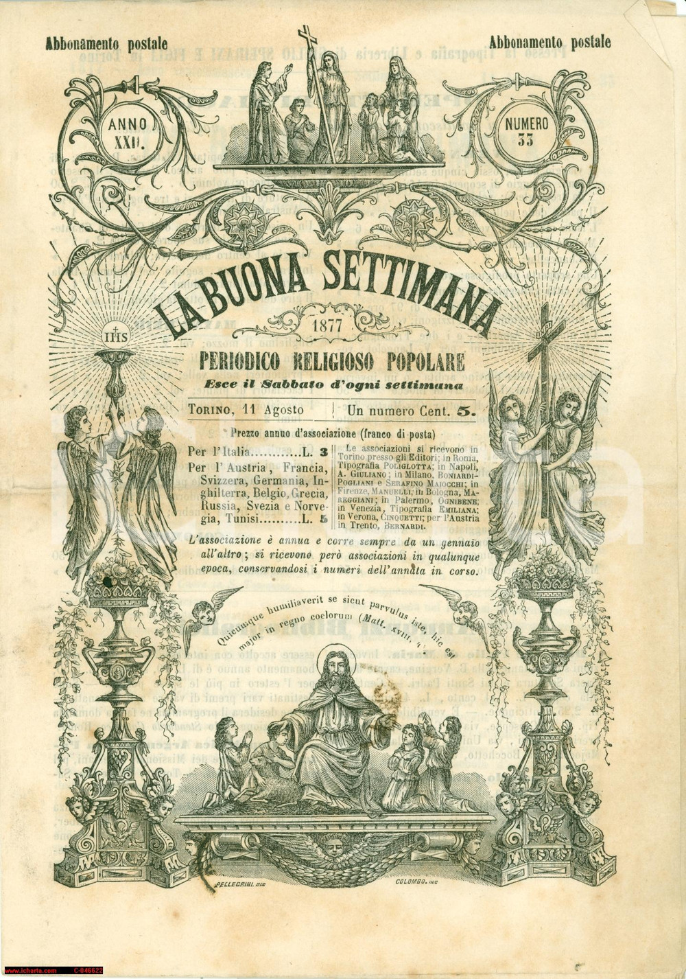 Giornale, rivista storica 1877 Rivista LA BUONA SETTIMANA periodico religioso 1