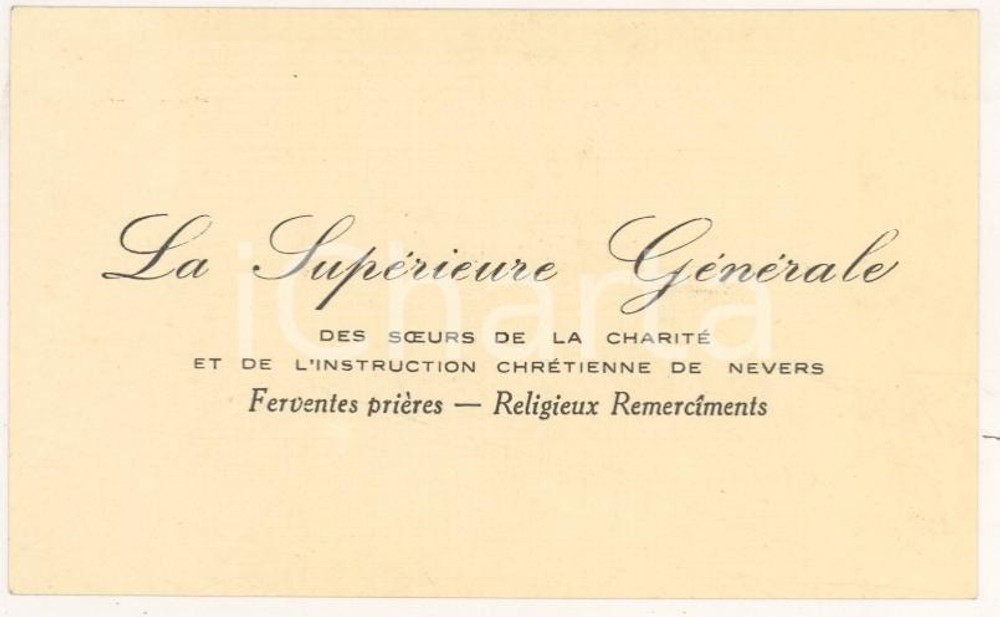 Oggetto da collezione cartaceo 1920 ca NEVERS F SupÃ©rieure GÃ©nÃ©rale soeurs de CharitÃ© 1