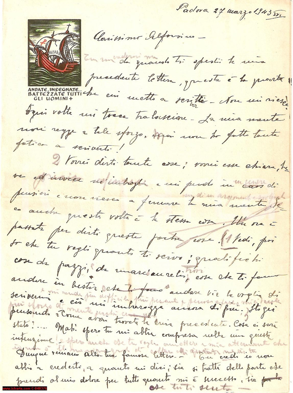Manoscritto, lettera originale 1943 PADOVA Non voglio soldi, voglio che mi sposi *Intestazione ILLUSTRATA 1