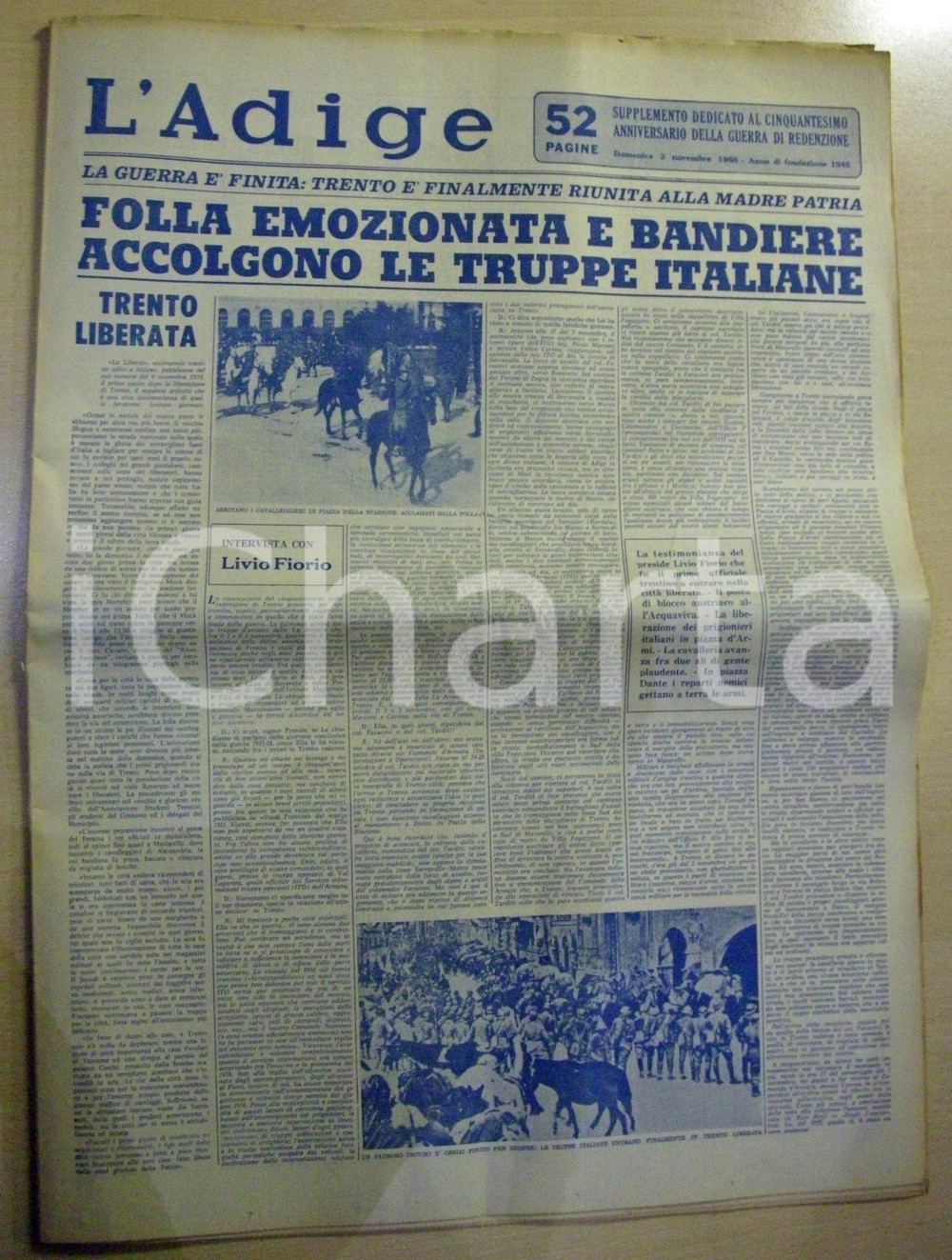 Giornale, rivista storica 1968 Quotidiano L ADIGE 50° Anniversario Guerra di Redenzione WW1 RARO 1