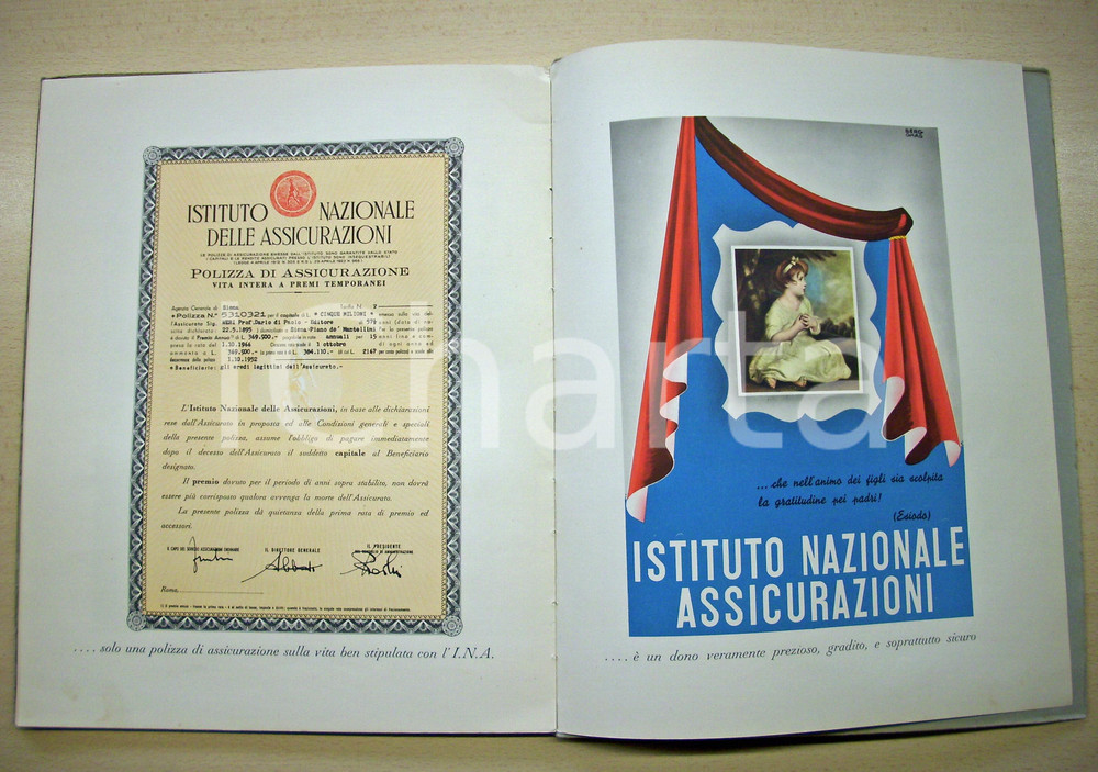 Libro, pubblicazione d epoca 1952 MILANO INA ASSICURAZIONI Donare Libro strenna 1