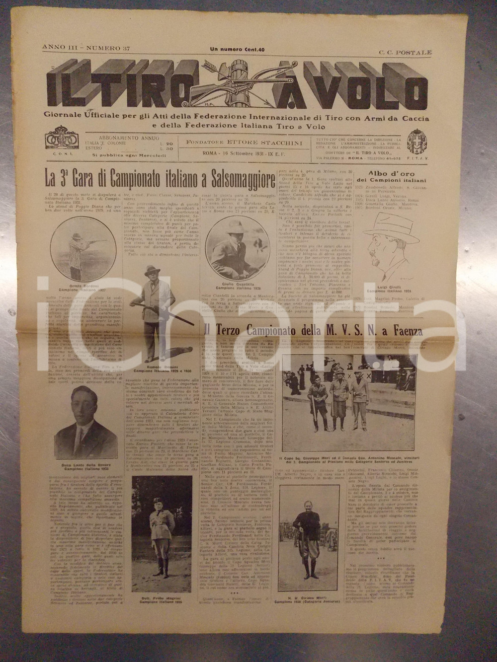 Giornale, rivista storica 1931 IL TIRO A VOLO Gara di Campionato italiano a SALSOMAGGIORE *Giornale 1