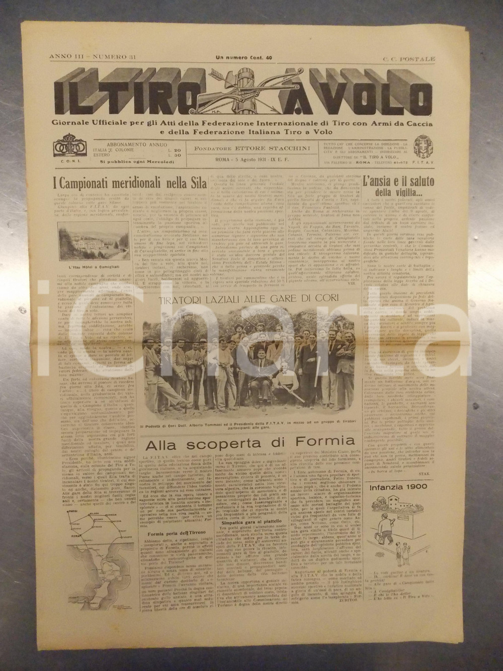 Giornale, rivista storica 1931 IL TIRO A VOLO I Campionati meridionali nella SILA *Giornale 1