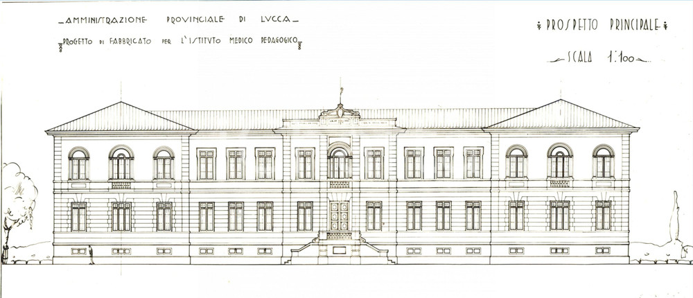 Fotografia d'epoca originale 1930 circa LUCCA Facciata Istituto Medico Pedagogico 1