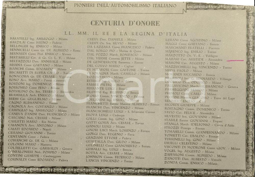 Fotografia d'epoca originale 1930 ca PIONIERI DELL'AUTOMOBILISMO ITALIANO Centuria d'onore *Fotografia 1