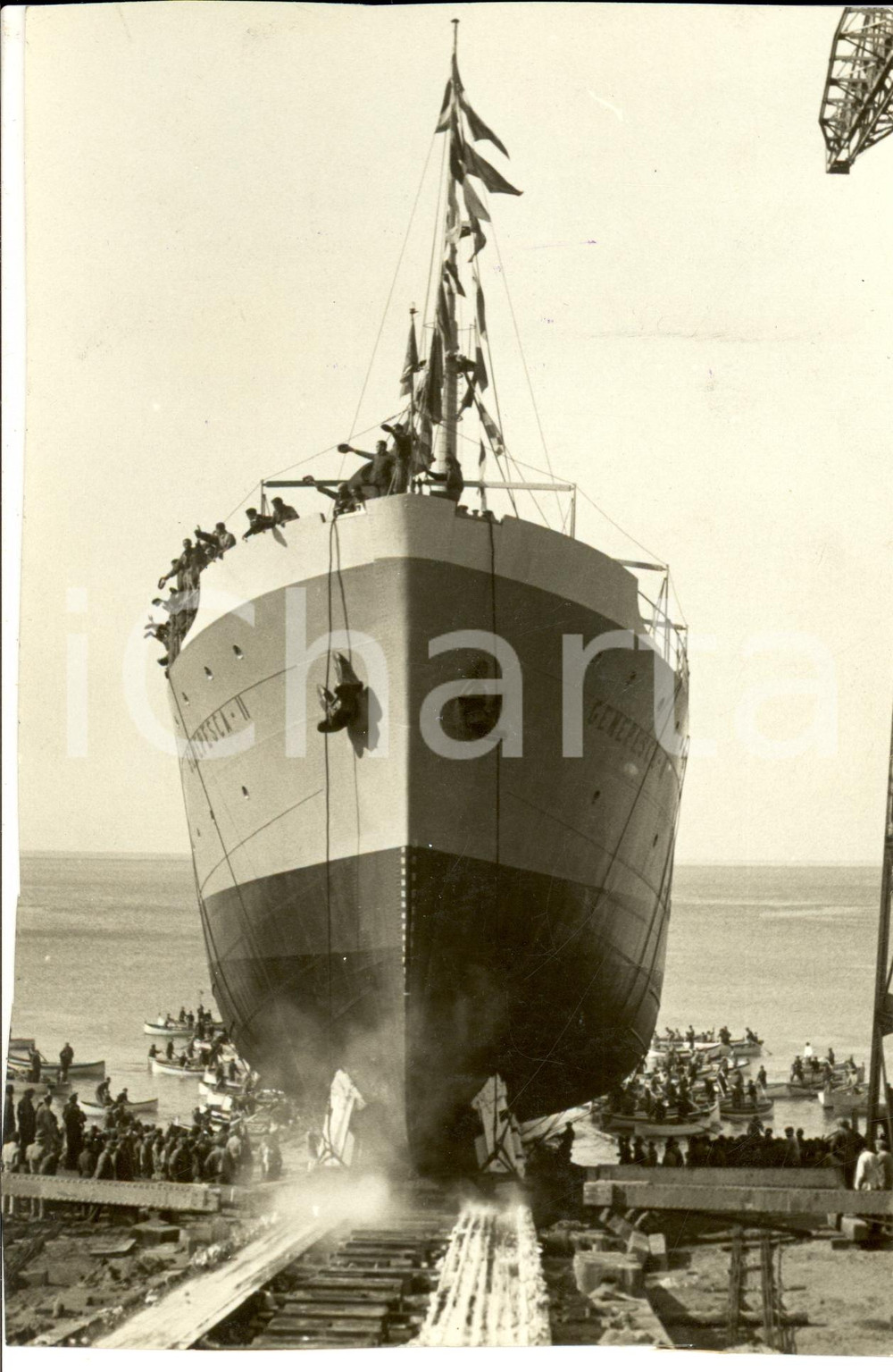 Fotografia d epoca originale 1940 SESTRI LEVANTE GE Varo motonave GENEPESCA II a RIVA TRIGOSO Fotografia 1