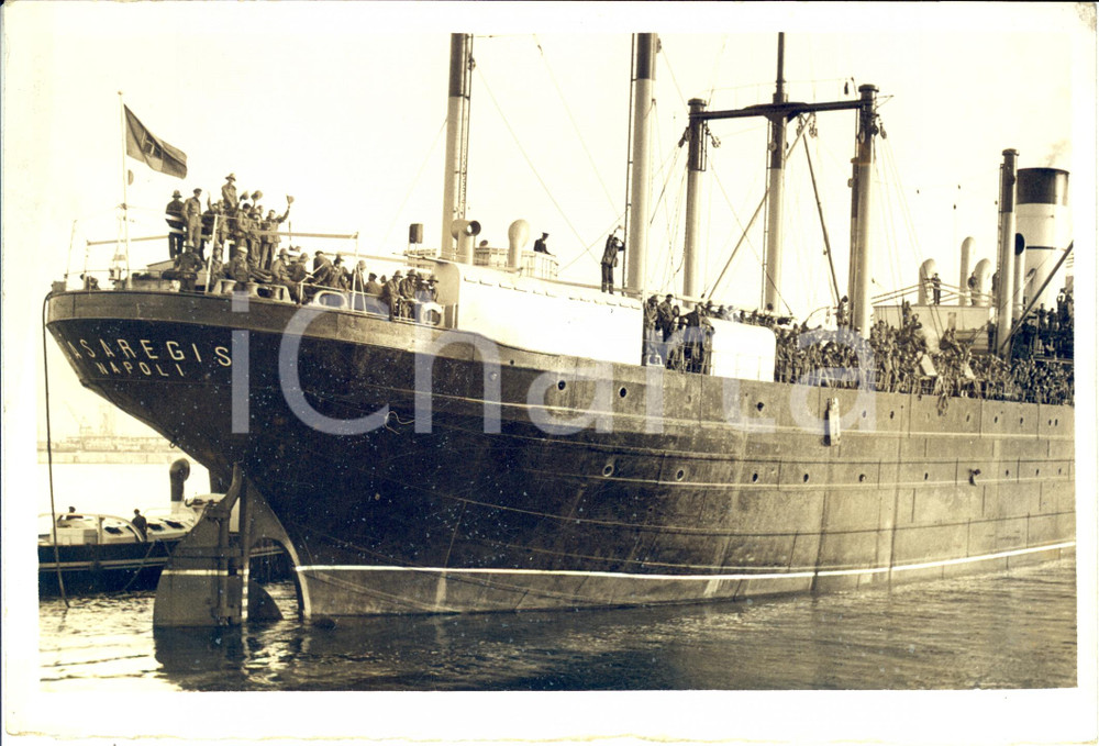 Fotografia d epoca originale 1937 GENOVA Piroscafo CASAREGIS trasporta soldati italiani in LIBIA Fotografia 1