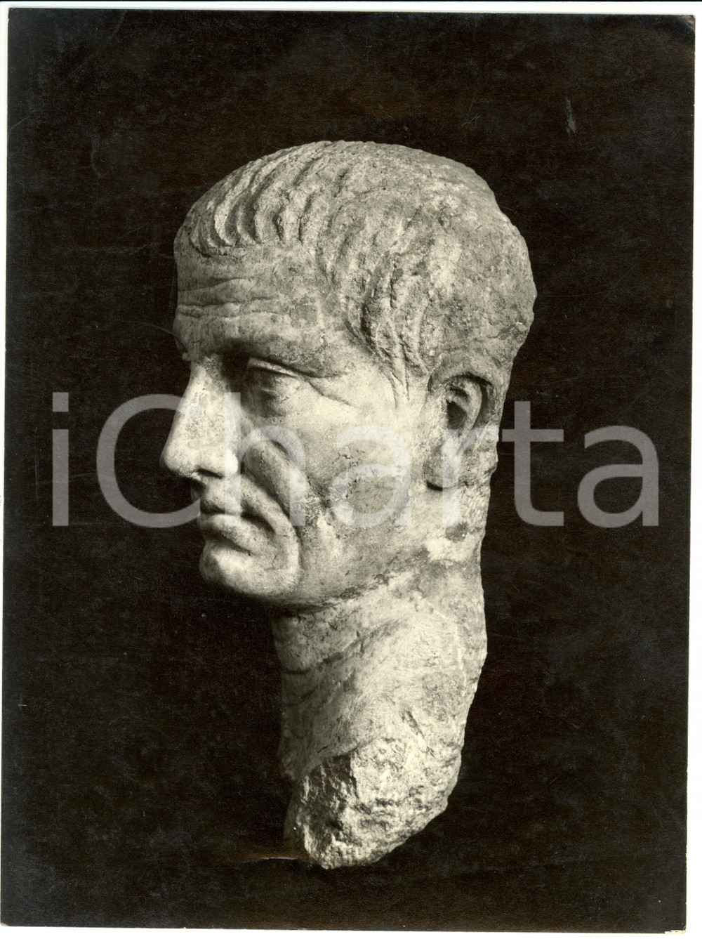 Fotografia d epoca originale 1930 ca SARSINA FC Testa di una Statua di militare romano Fotografia 1