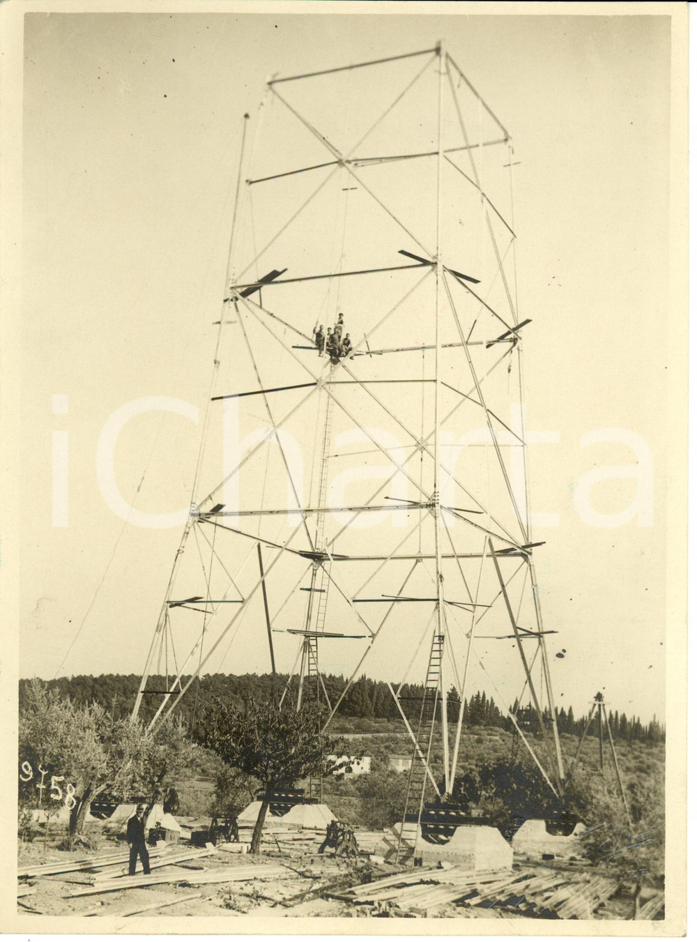 Fotografia d epoca originale 1931 FIRENZE Torre della nuova stazione radio in costruzione Fotografia 1