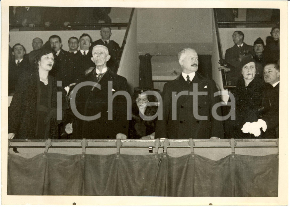 Fotografia d epoca originale 1938 PARIS GUSTAVO di SVEZIA Albert LEBRUN inaugurano stadio Pierre DE COUBERTIN 1