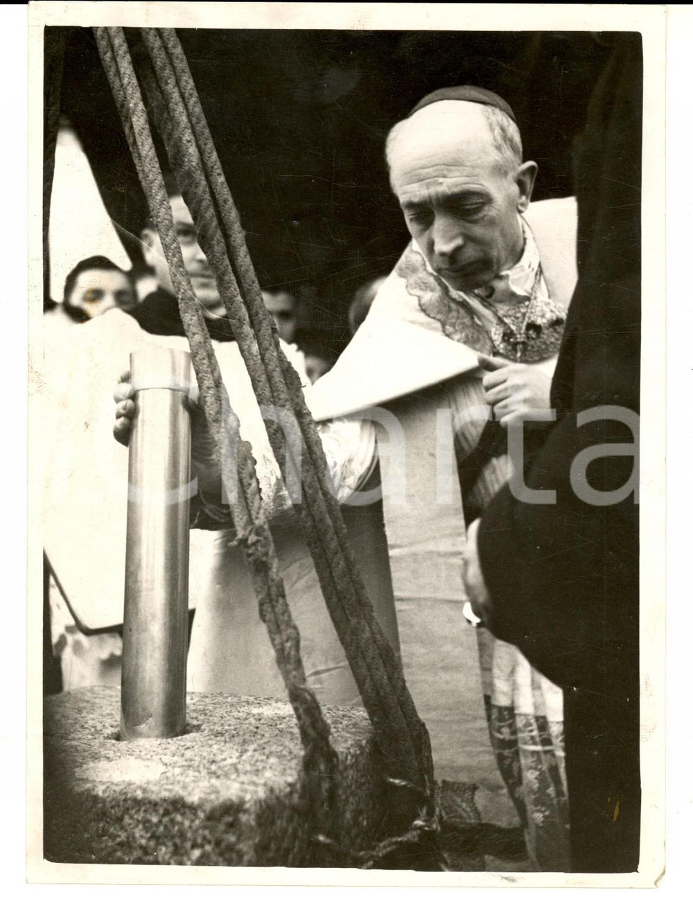 Fotografia d epoca originale 1939 MILANO BARONA Card. SCHUSTER benedice prima pietra chiesa di SANTA RITA 1