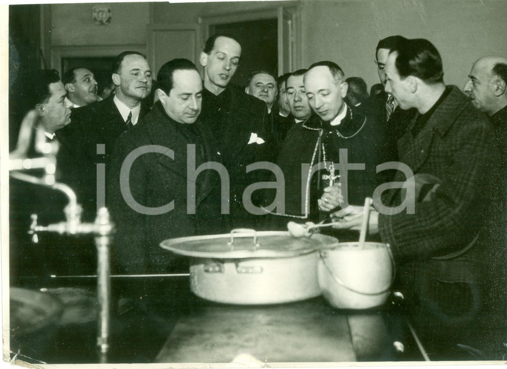Fotografia d epoca originale 1933 MILANO Card Ildefonso SCHUSTER Achille STARACE inaugurano asilo Via Colonna 1