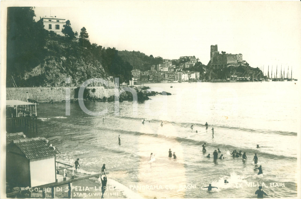 Fotografia d epoca originale 1935 ca LERICI SP Panorama con bagni EX VILLA MARI Fotografia 1