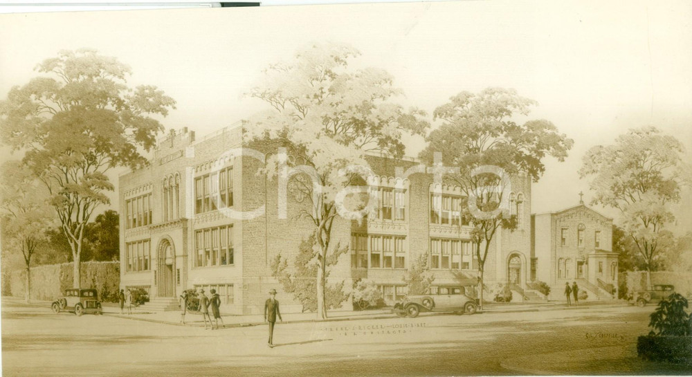 Fotografia d epoca originale 1932 JERSEY CITY USA La scuola parrocchiale italiana Foto del bozzetto 1