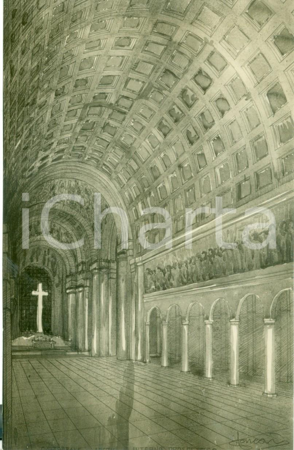 Fotografia d epoca originale 1932 LA SPEZIA Prospettiva navata centrale della Cattedrale Arch. CONCARI Foto 1