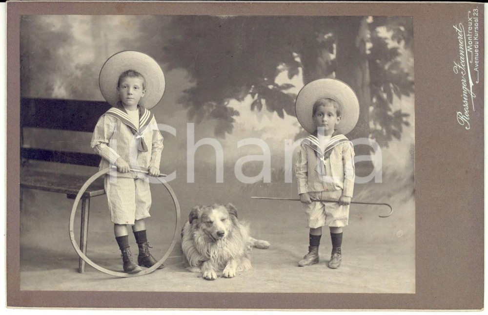 Fotografia d epoca originale 1907 MONTREUX CH Romeo ed Henri VAGO bambini Foto ROESSINGERJEANNERET 1