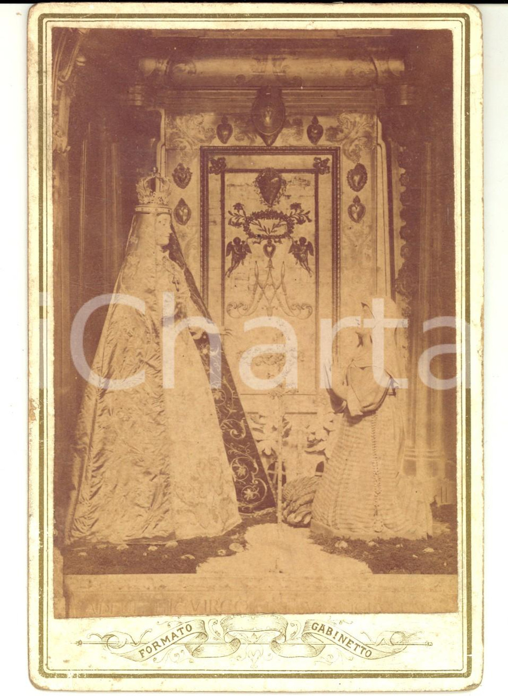 Fotografia d epoca originale 1890 ca Santuario CARAVAGGIO SANTA MARIA DEL FONTE  Antica statua Madonna RARA 1