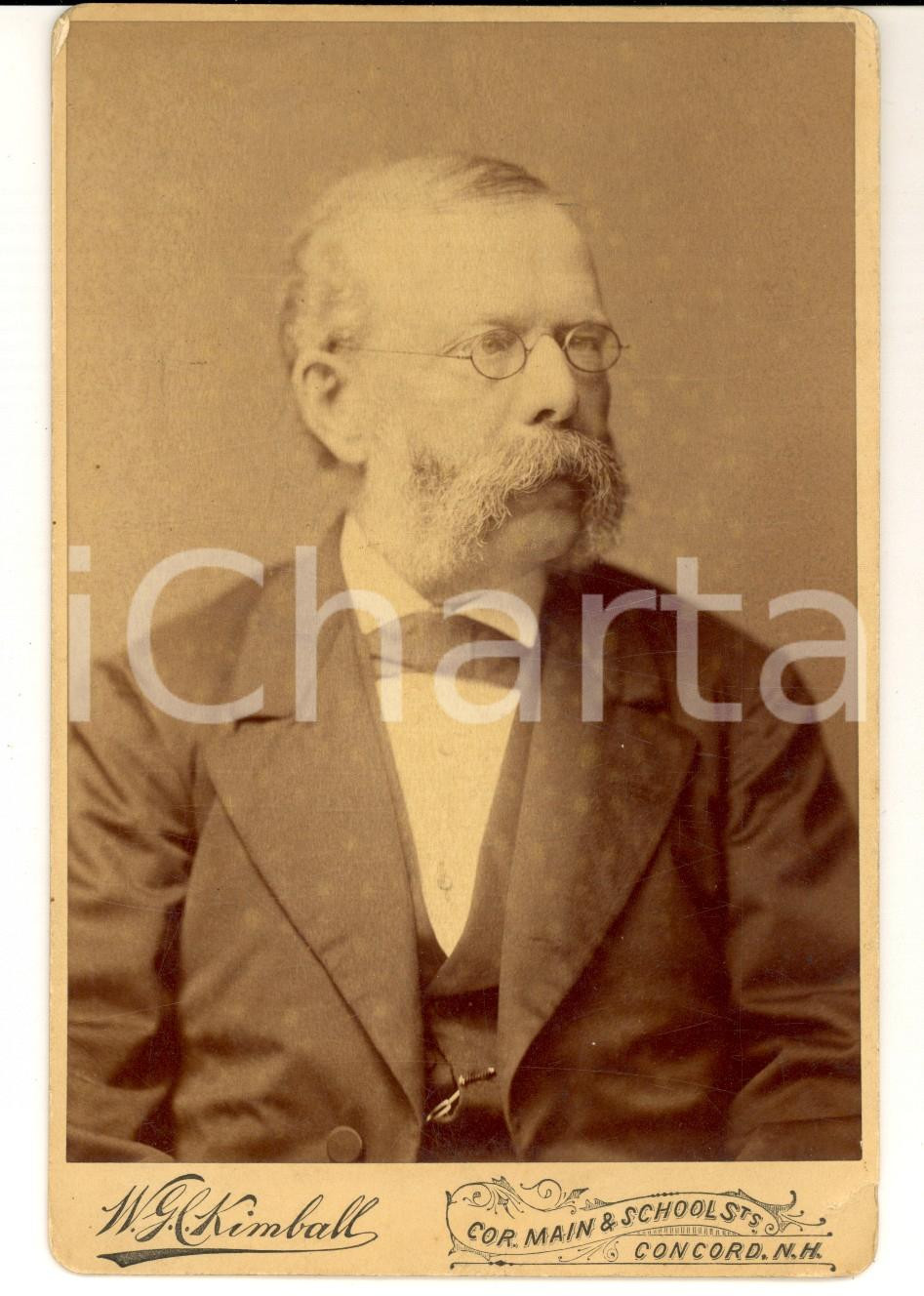 Fotografia d epoca originale 1890 ca CONCORD NH, USA Ritratto di personaggio pubblico  W. G. KIMBALL 1