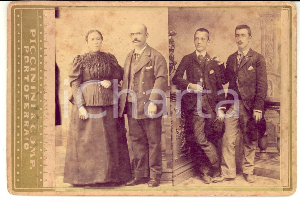 Fotografia d epoca originale 1900 ca PORTOFERRAIO LI Coppia di sposi con i due figli Foto PICCININI 1