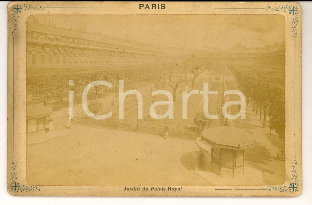 Fotografia d epoca originale 1880 ca PARIS Jardin du palais Royal Fotografia VINTAGE ANIMATA 17x11 cm 1