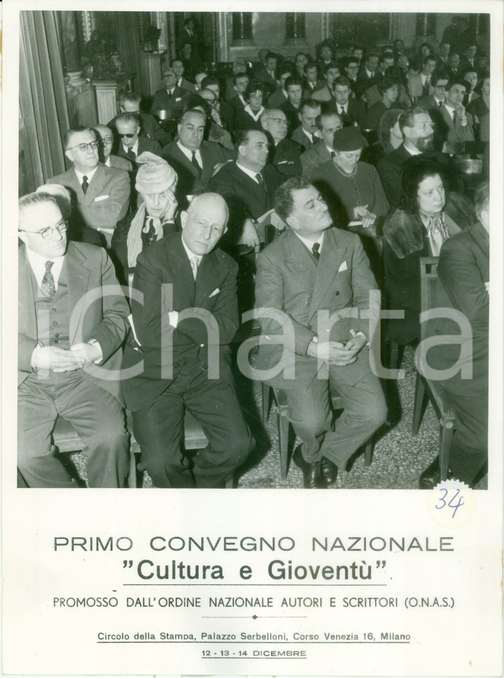 Fotografia d epoca originale 1959 MILANO Primo Convegno Nazionale Cultura e GioventÃ¹ O.N.A.S. La platea FOTO 1