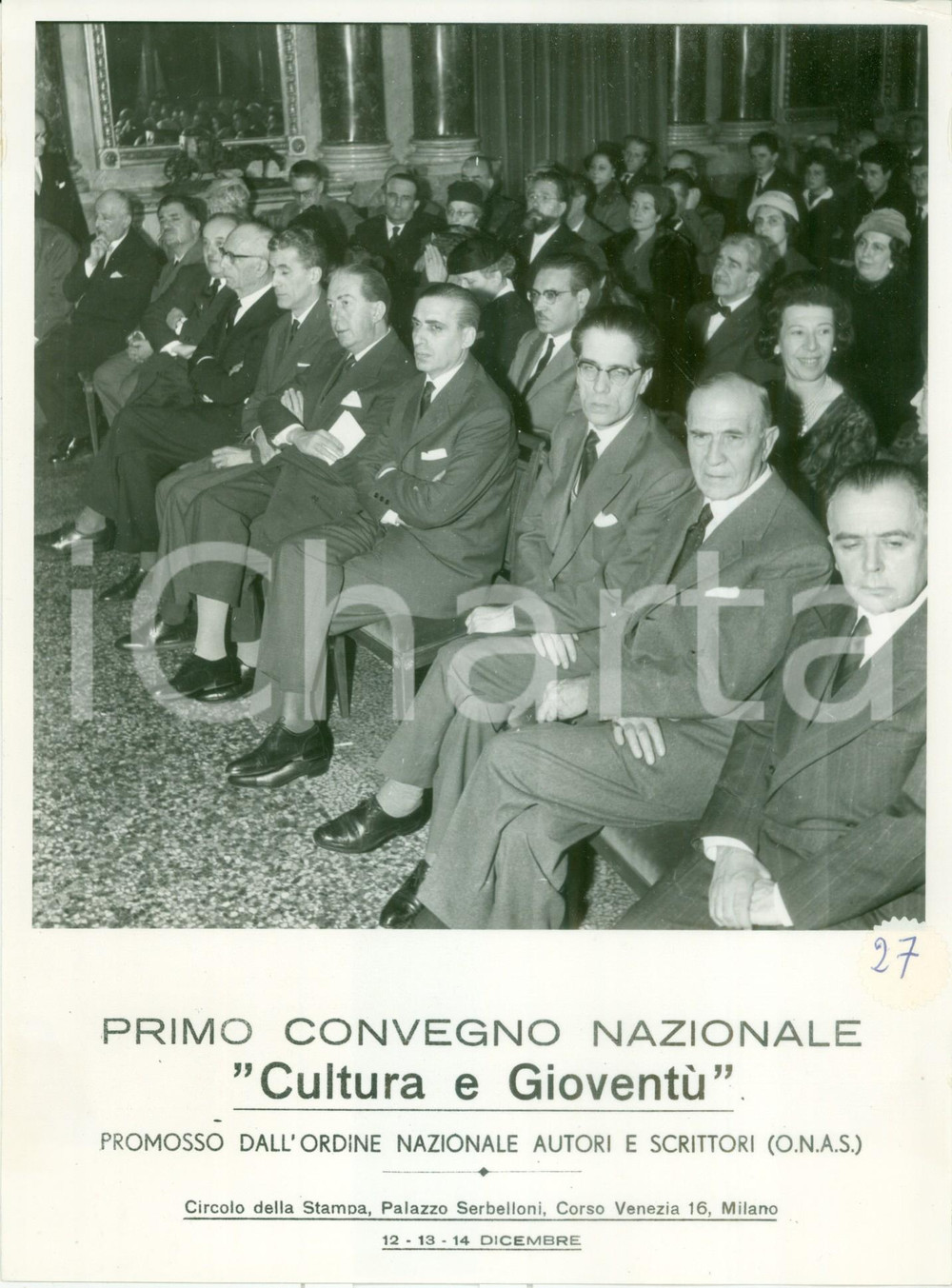 Fotografia d epoca originale 1959 MILANO Primo Convegno Nazionale Cultura e GioventÃ¹ O.N.A.S Le autoritÃ  FOTO 1