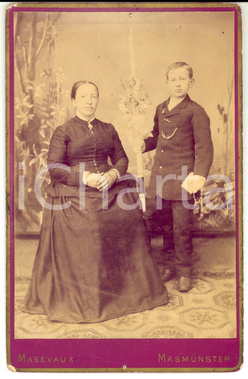 Fotografia d epoca originale 1900 ALSACE F MÃ¨re avec son fils dans le jour de la Confirmation SCHOENBERG 1