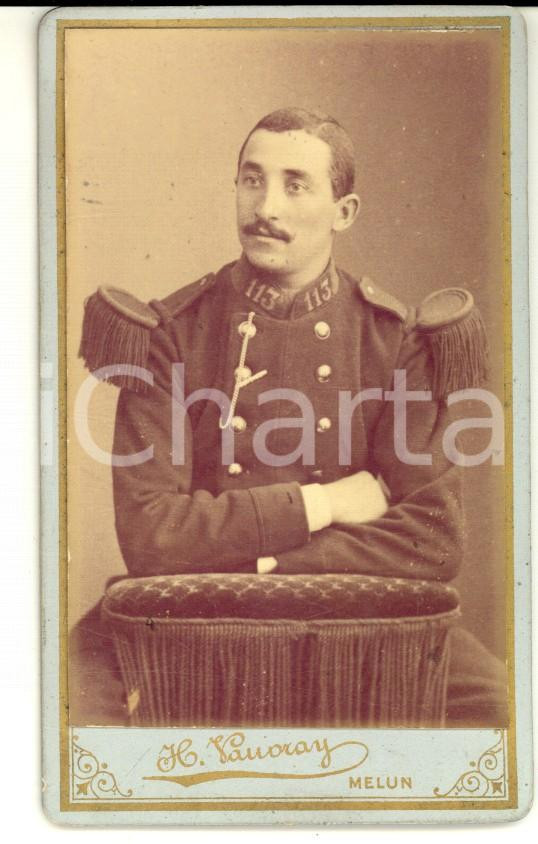 Fotografia d epoca originale 1890 ca MELUN FRANCE Portrait d officier 113e infanterie Photo VAUVRAY 1