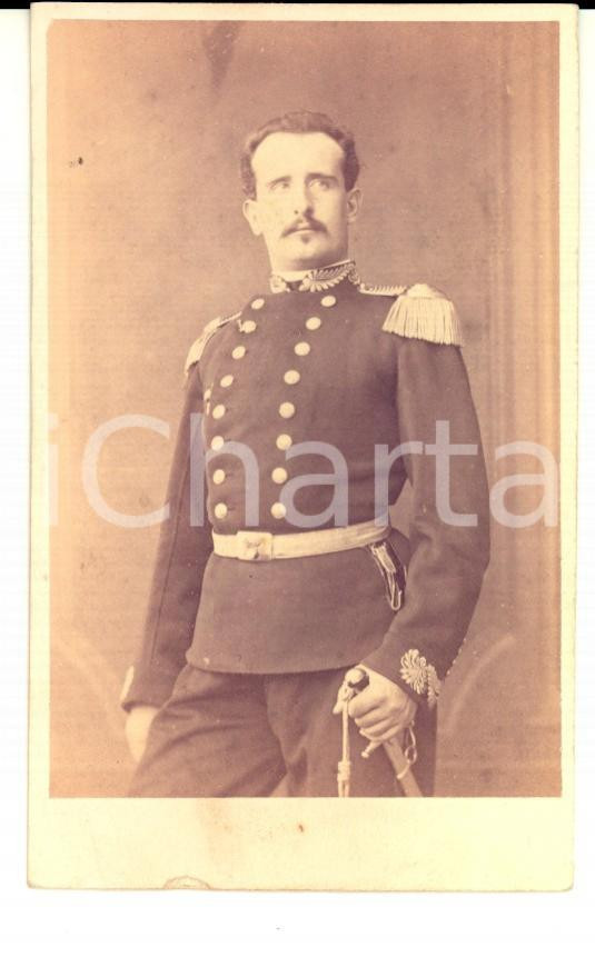 Fotografia d epoca originale 1870 ca REGIO ESERCITO TORINO Comandante polizia a cavallo Foto TUMINELLI 1