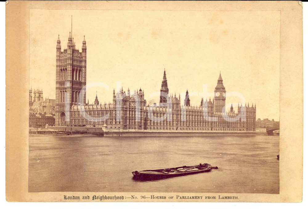 Fotografia d epoca originale 1880 ca LONDON Houses of Parliament from LAMBETH Vintage photo 17x11 cm 1