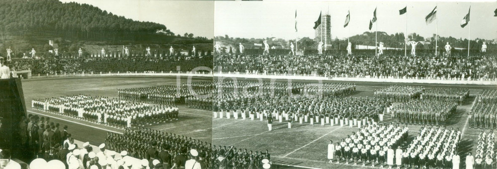 Fotografia d epoca originale 1938 ROMA Benito MUSSOLINI Missione Mancese al saggio ginnico GIL Foto DOPPIA 1